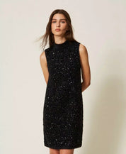 Short mock-neck knit dress with Twinset embroidery