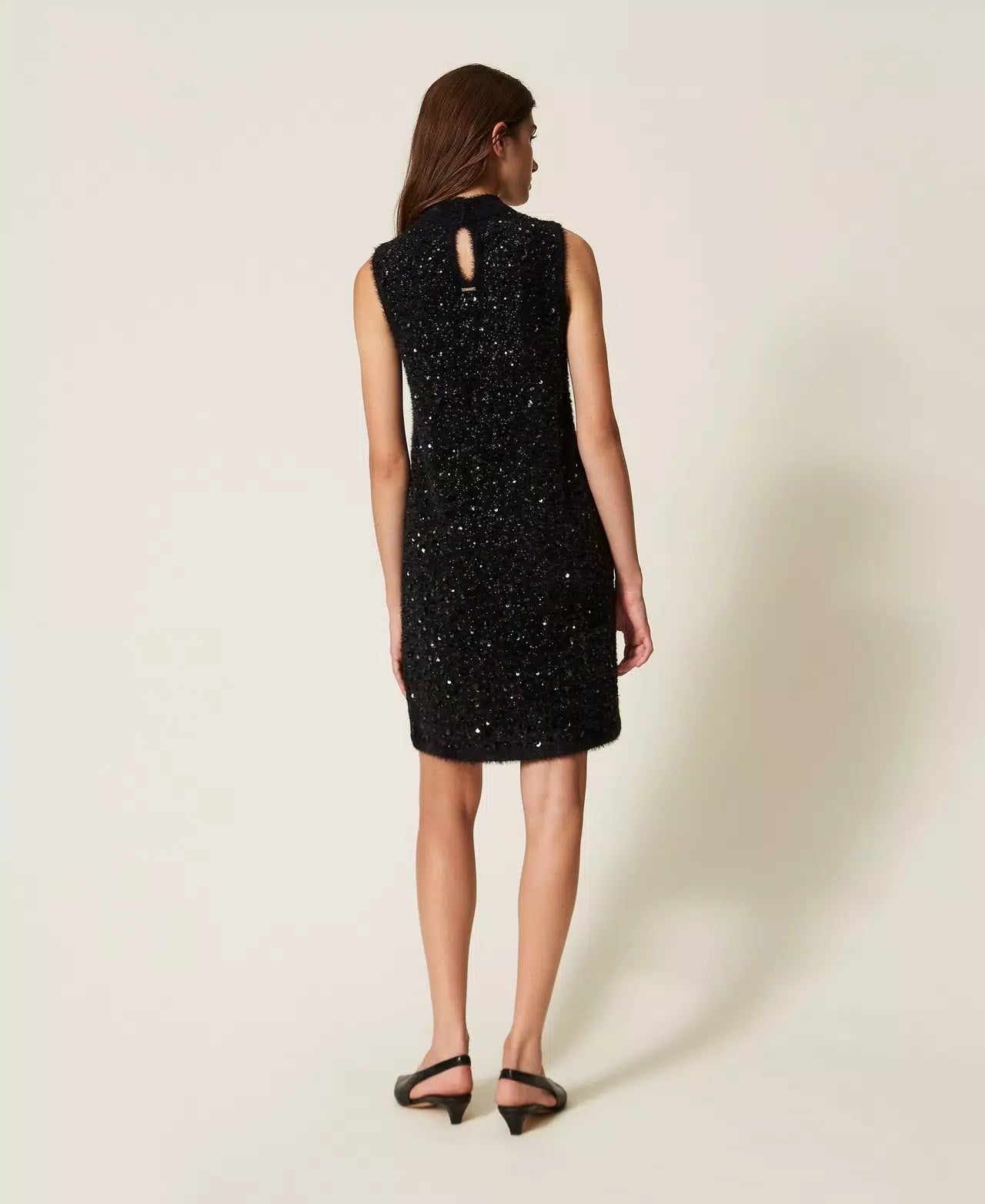 Short mock-neck knit dress with Twinset embroidery