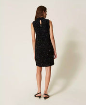 Short mock-neck knit dress with Twinset embroidery
