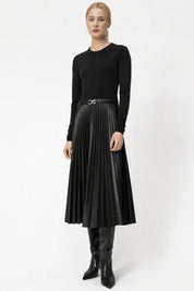 Twinset long knit and faux-leather dress