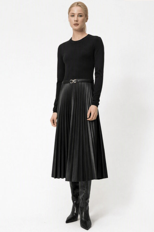 Twinset long knit and faux-leather dress