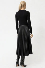 Twinset long knit and faux-leather dress