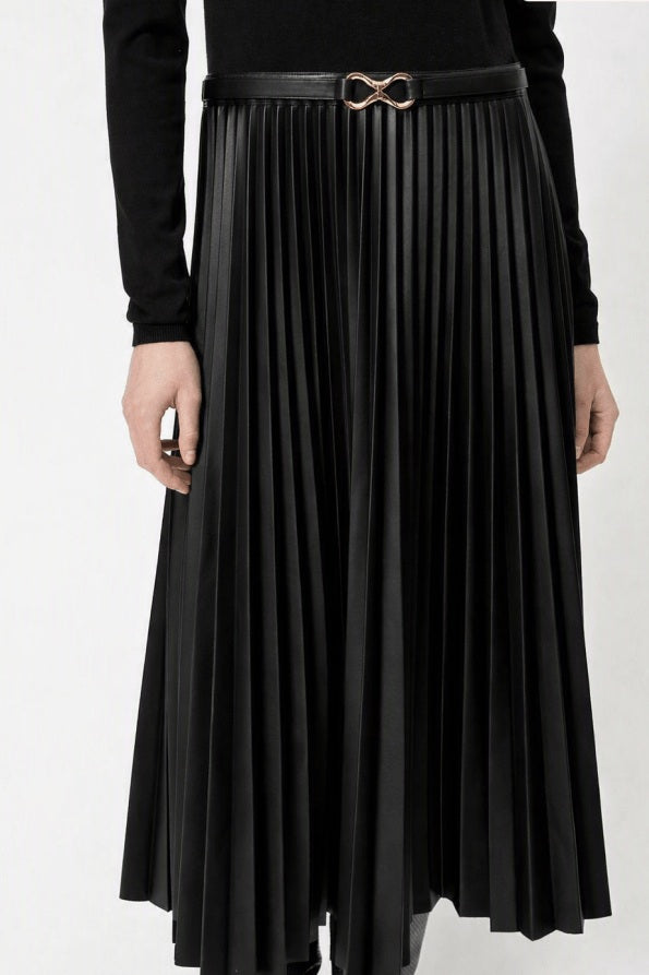 Twinset long knit and faux-leather dress