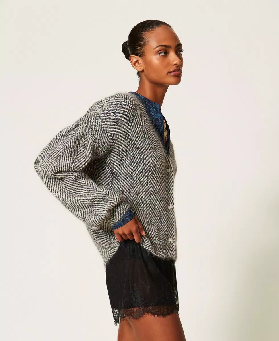 Twinset printed mohair-blend cardigan-sweater