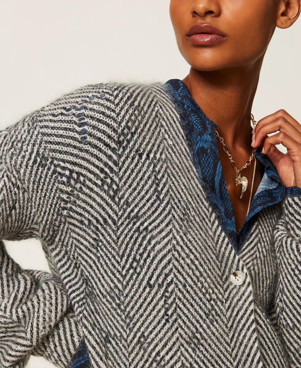 Twinset printed mohair-blend cardigan-sweater