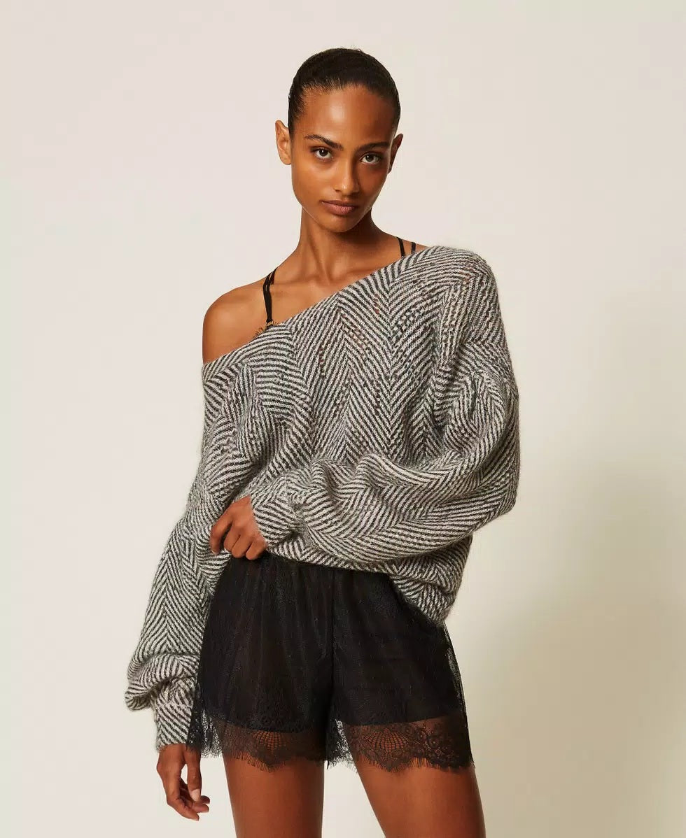 Twinset printed mohair-blend cardigan-sweater