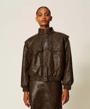 Twinset python-print faux-leather bomber jacket