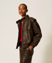 Twinset python-print faux-leather bomber jacket