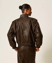 Twinset python-print faux-leather bomber jacket