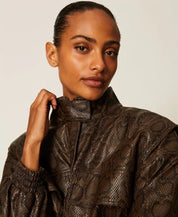 Twinset python-print faux-leather bomber jacket