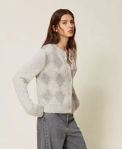 Cardigan jacquard a rombi con paillettes Twinset