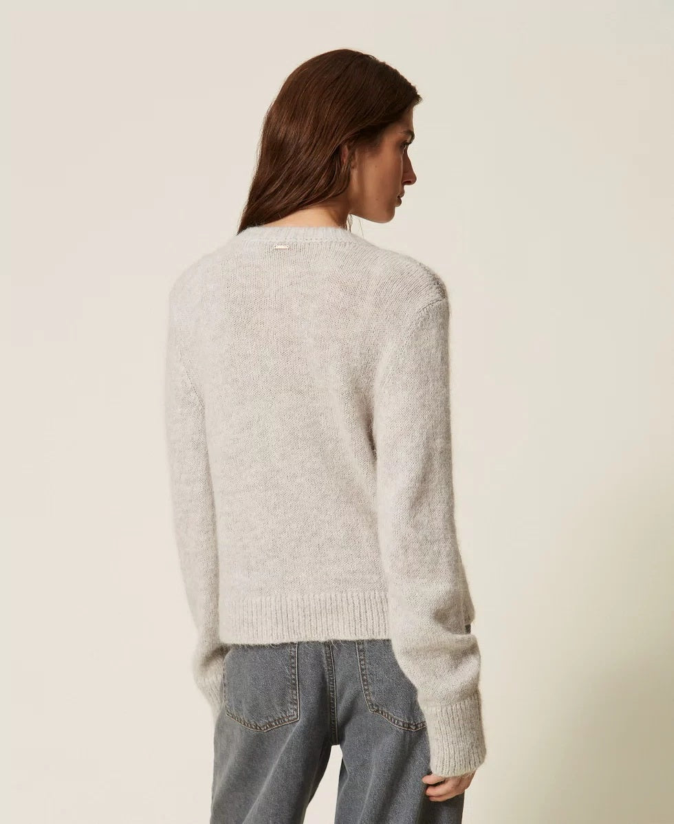 Cardigan jacquard a rombi con paillettes Twinset