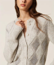 Cardigan jacquard a rombi con paillettes Twinset