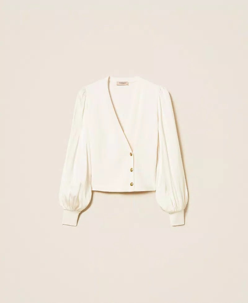 Maglia con maniche in tessuto jacquard Twinset