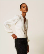Maglia con maniche in tessuto jacquard Twinset