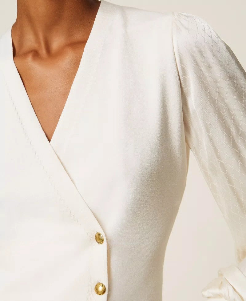 Maglia con maniche in tessuto jacquard Twinset