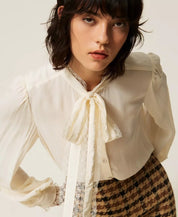 Camicia in crêpe de Chine con fiocco Twinset