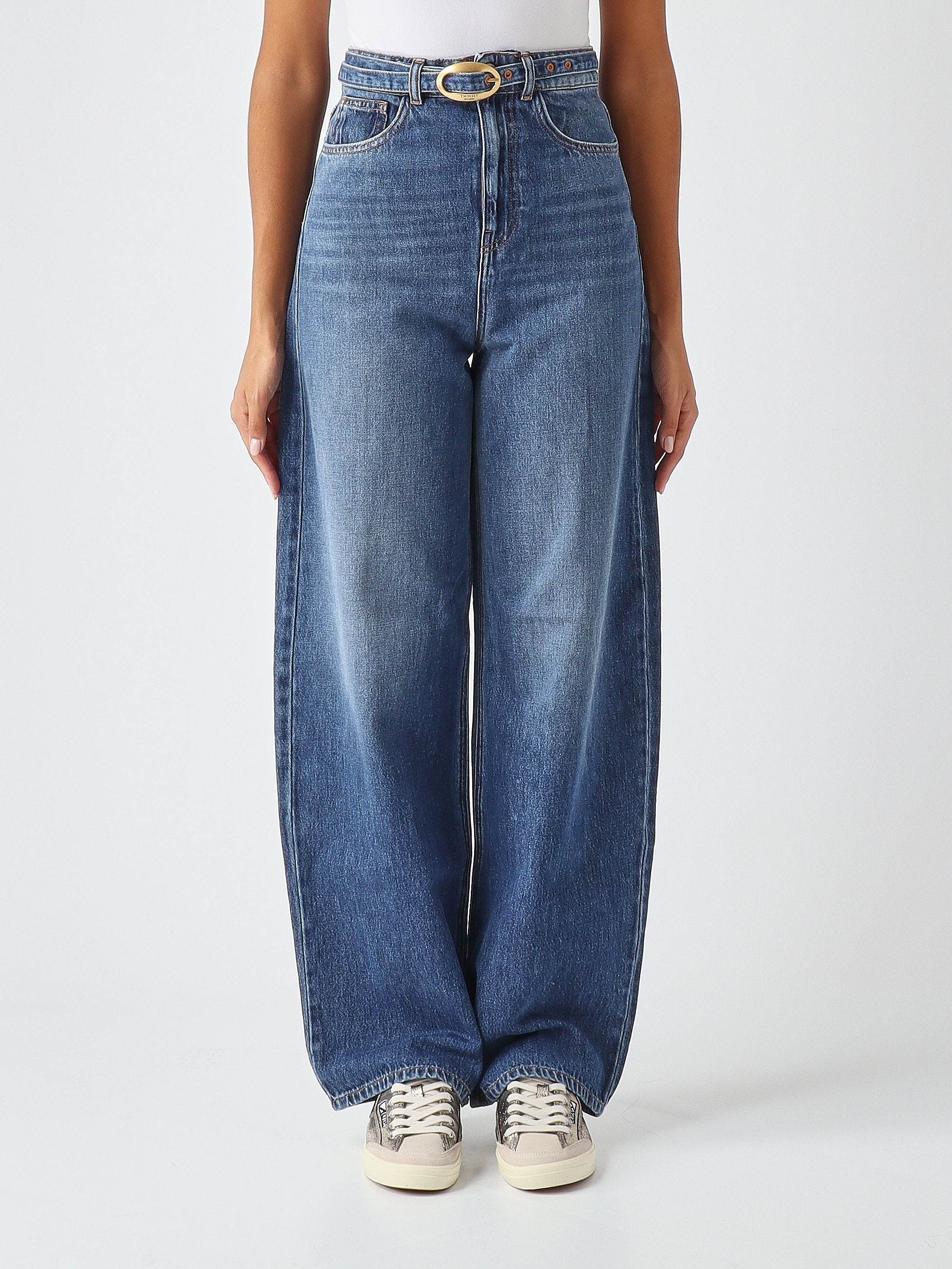Jeans vita alta in cotone Twinset