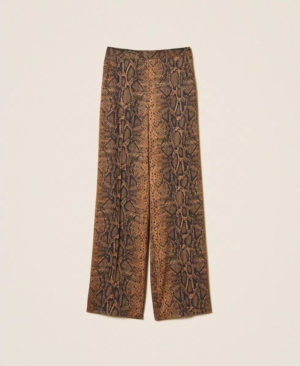 Twinset wide-leg python-print trousers