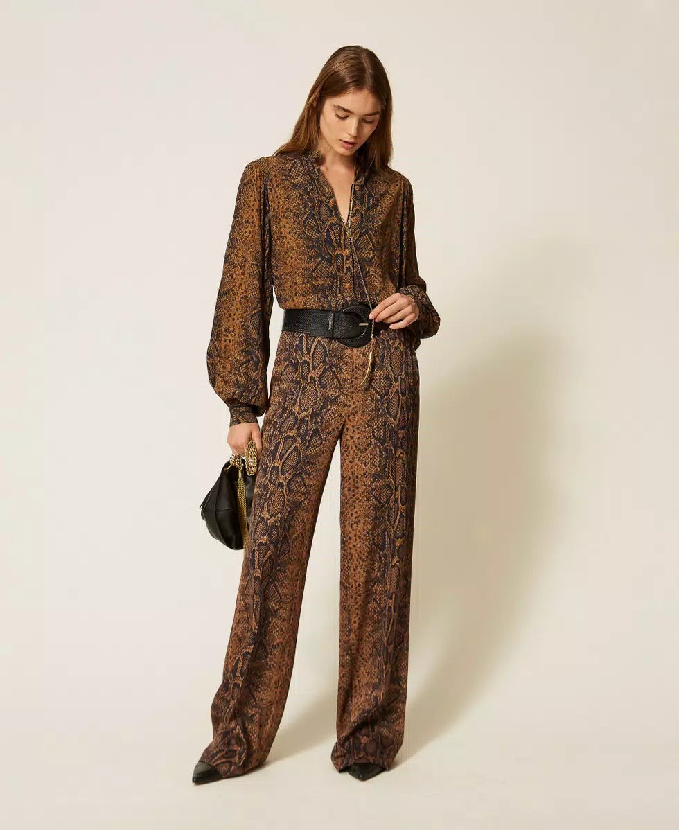 Twinset wide-leg python-print trousers