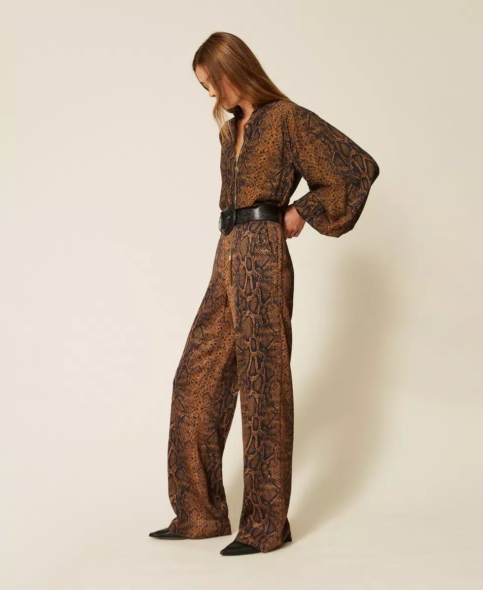 Twinset wide-leg python-print trousers