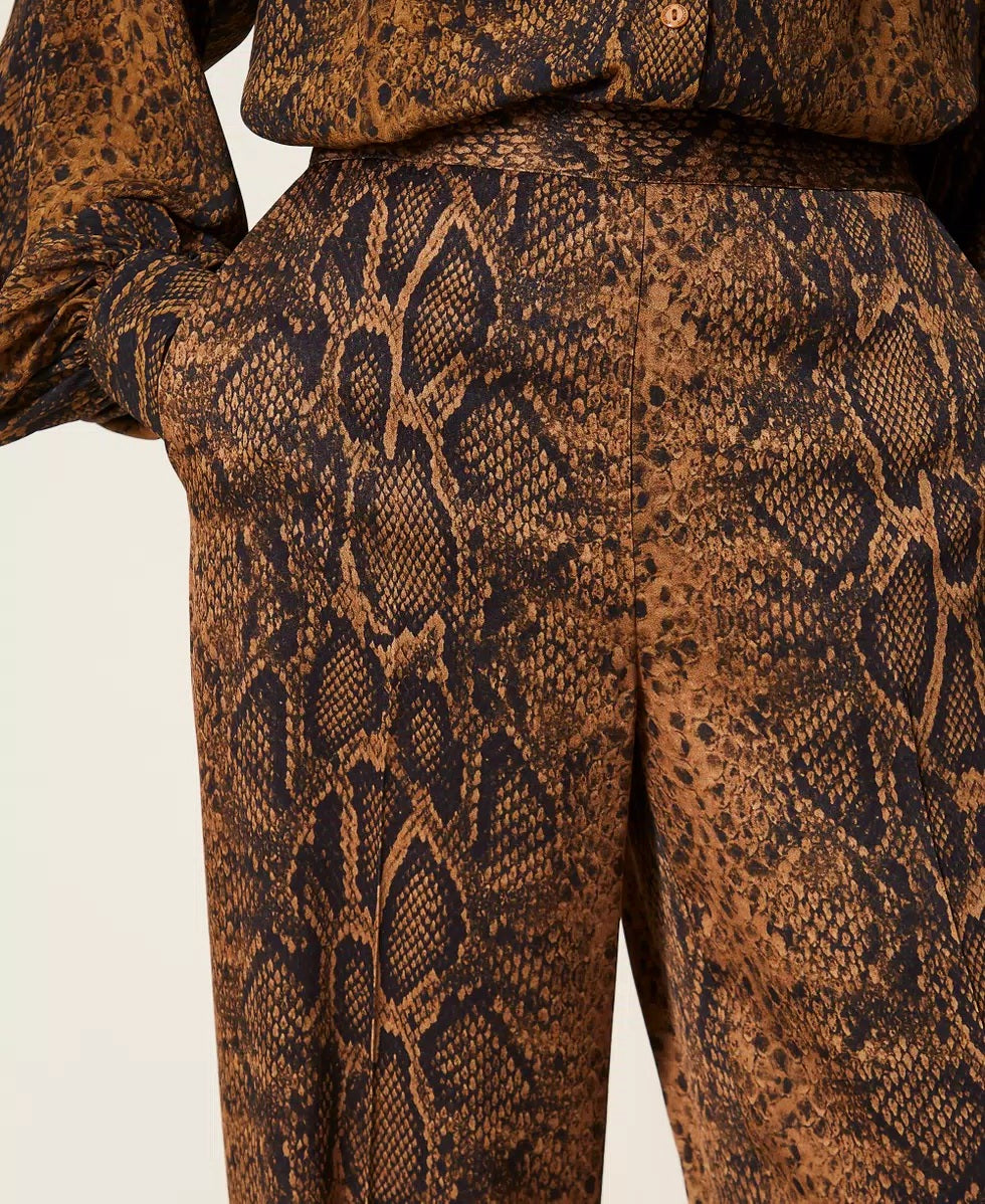 Twinset wide-leg python-print trousers