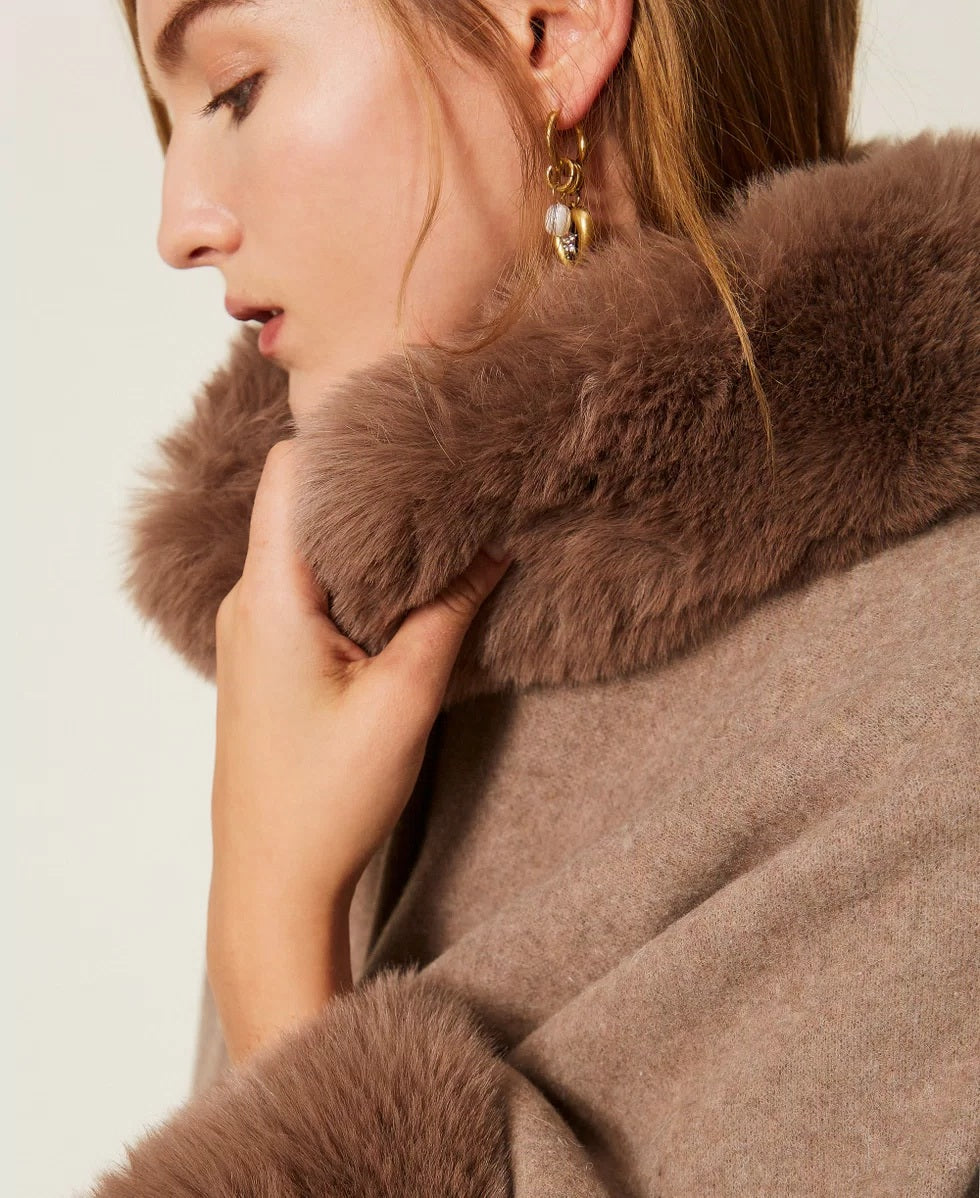 Poncho aus Filz mit Faux Fur Twinset