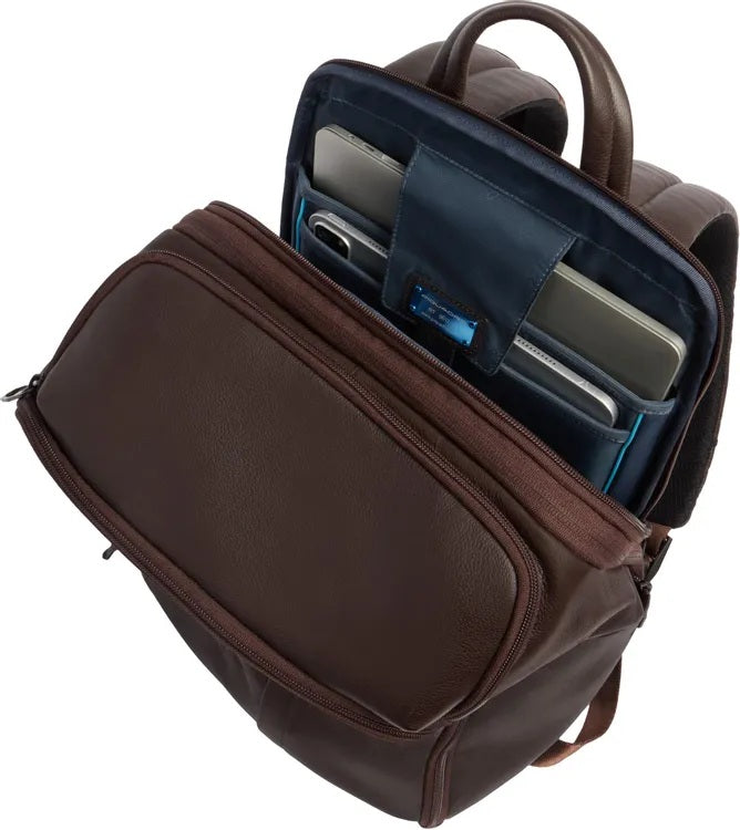 Piquadro Russel leather travel backpack for 15.6" laptop