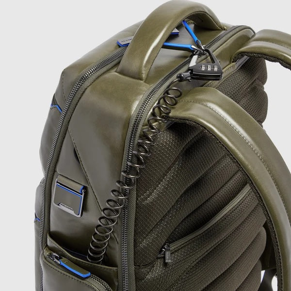 Piquadro Blue Square 15.6" leather laptop backpack