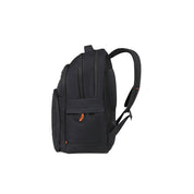 Unisex American Tourister At Work Nxt 14-inch backpack, black with multiple compartments and padded shoulder straps.