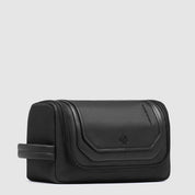 Unisex Piquadro Lyss beauty case with multiple compartments, black synthetic material, and sleek travel accessory design.