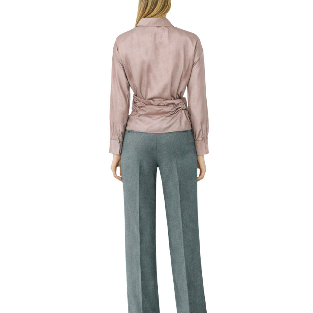 White Vicolo women's blouse with a bow detail, featuring long sleeves and a relaxed fit, perfect for casual or office wear.