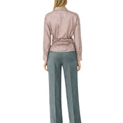 White Vicolo women's blouse with a bow detail, featuring long sleeves and a relaxed fit, perfect for casual or office wear.