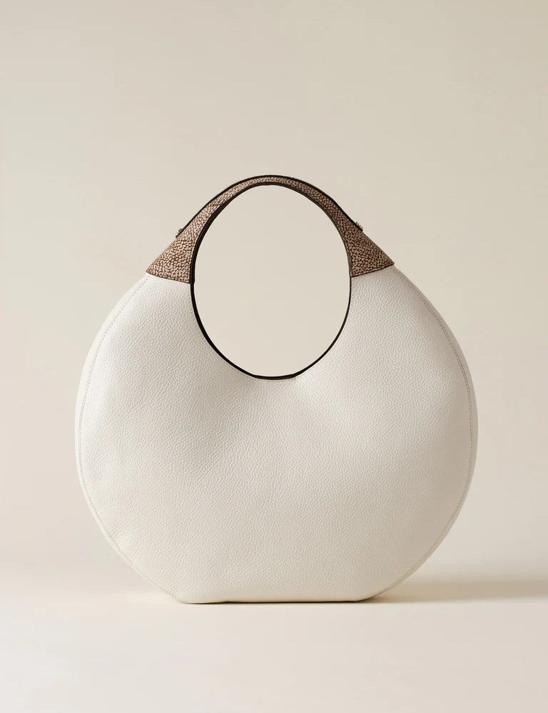 Large Borbonese Full Moon Hobo Bag with shoulder strap, stylish women's accessory in soft leather with subtle branding.