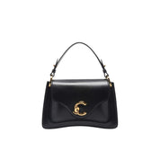 Coccinelle C-Me Small hand handbag in black leather, with gold-tone hardware and top handle for stylish women’s accessories.
