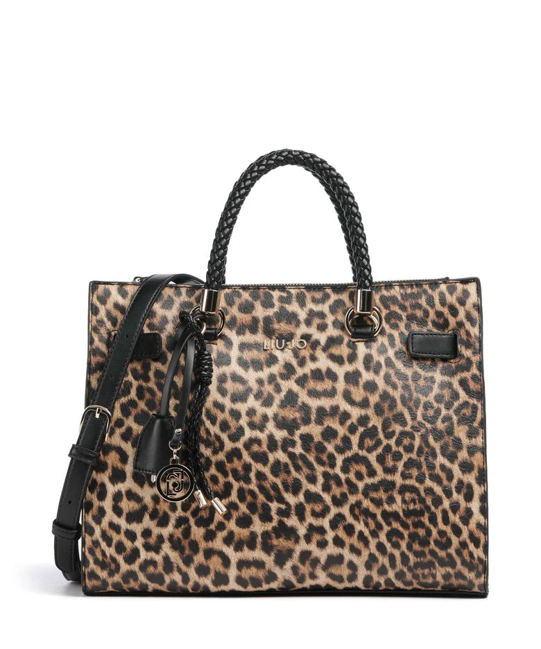 Liu Jo Manhattan leather hand bag for women, stylish accessory with structured design and top handles, in neutral color.