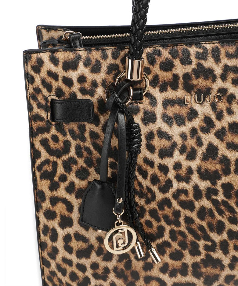Liu Jo Manhattan women's hand bag in black leather with top handles and gold hardware, stylish accessory for women.