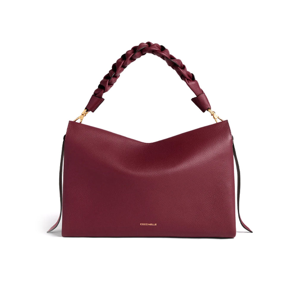 Medium Coccinelle Boheme shoulder bag in brown leather, stylish women's accessory with a soft, spacious design.