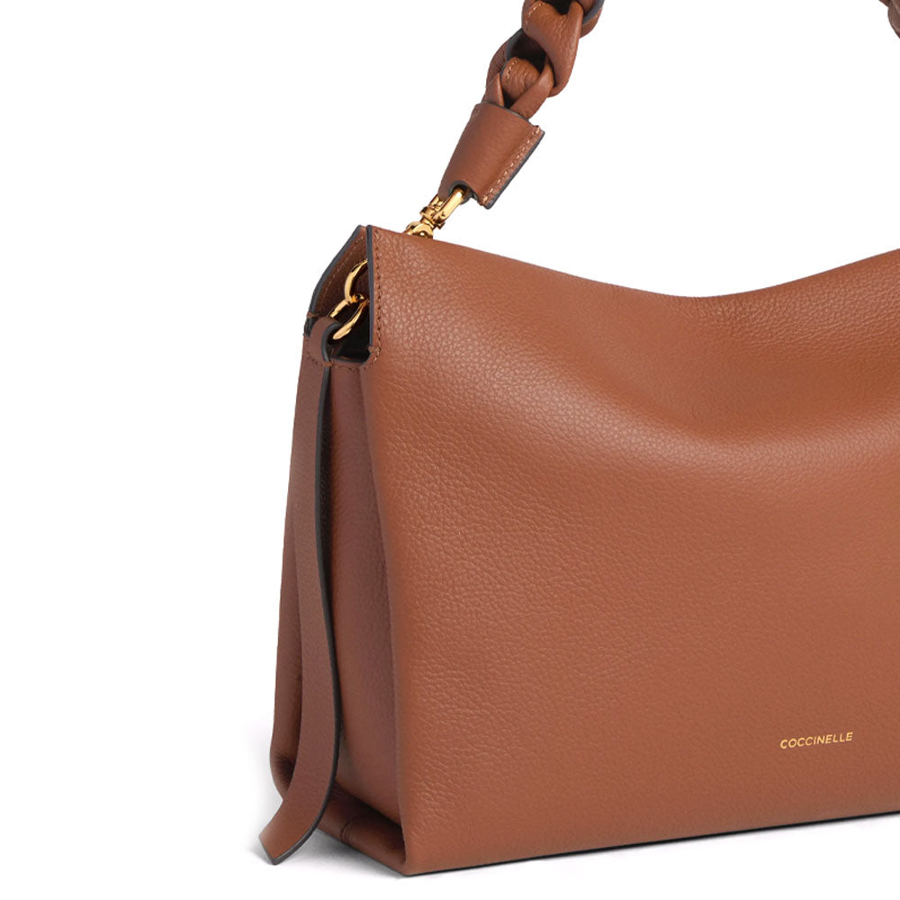 Coccinelle medium Boheme shoulder bag in brown leather, stylish accessory for women with a structured design.