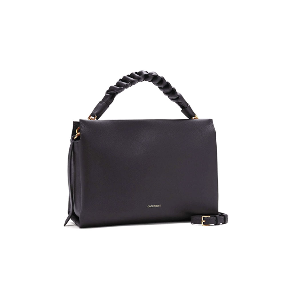 Coccinelle medium Boheme shoulder bag in brown leather, stylish accessory for women, with textured finish and adjustable shoulder strap.