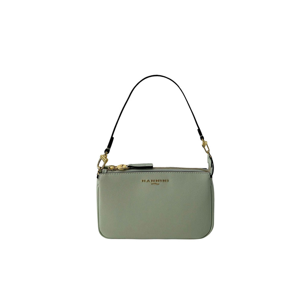 Nannini Flora shoulder bag in vibrant floral fabric with leather accents, compact and stylish for women.