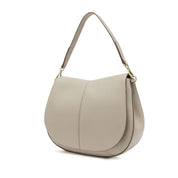 Gianni Chiarini Helena Round shoulder bag in beige leather with top handle and adjustable strap, stylish accessory for women.