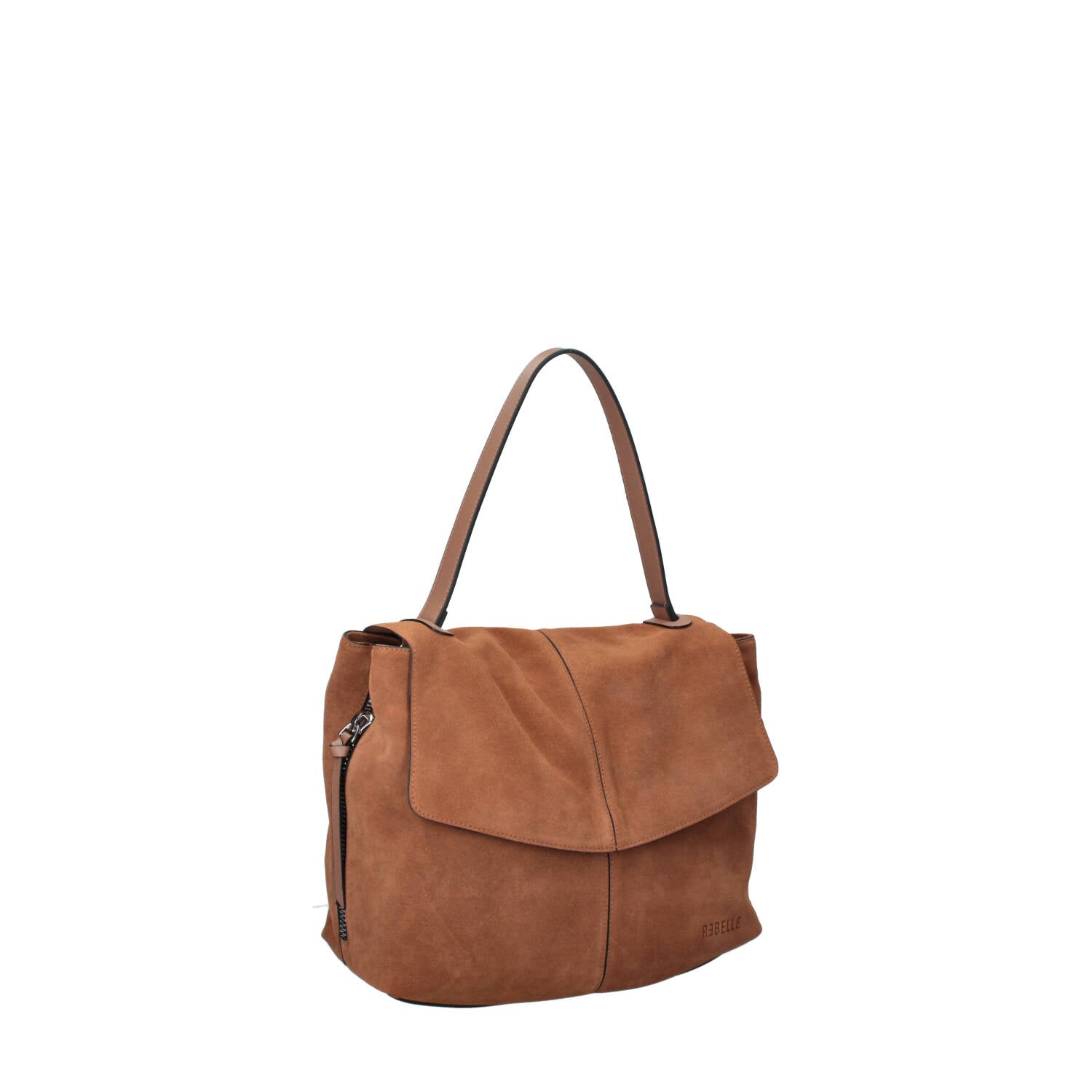 Borsa a spalla Rebelle in tessuto nero con dettagli eleganti e tracolla regolabile, ideale per l'uso quotidiano.