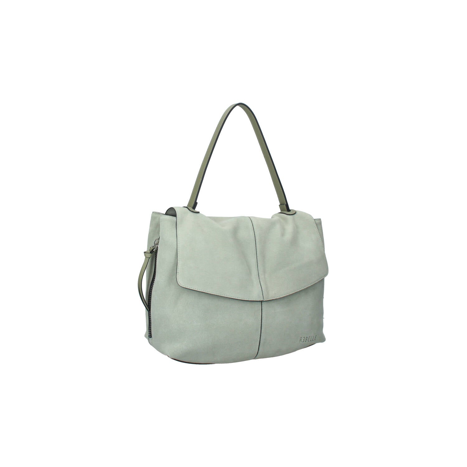 Borsa a spalla Rebelle Lampetra in pelle grigia con dettagli eleganti e tracolla regolabile.