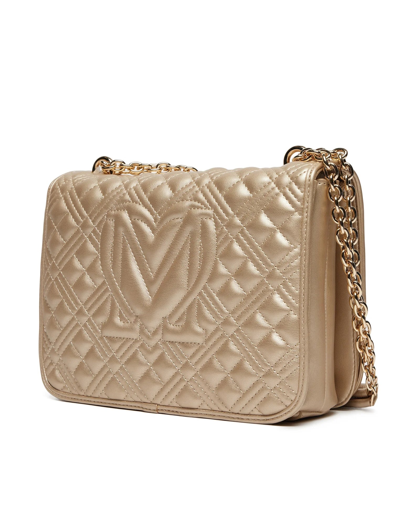 Love Moschino quilted shoulder bag for women, stylish accessory with a padded design and branding details.