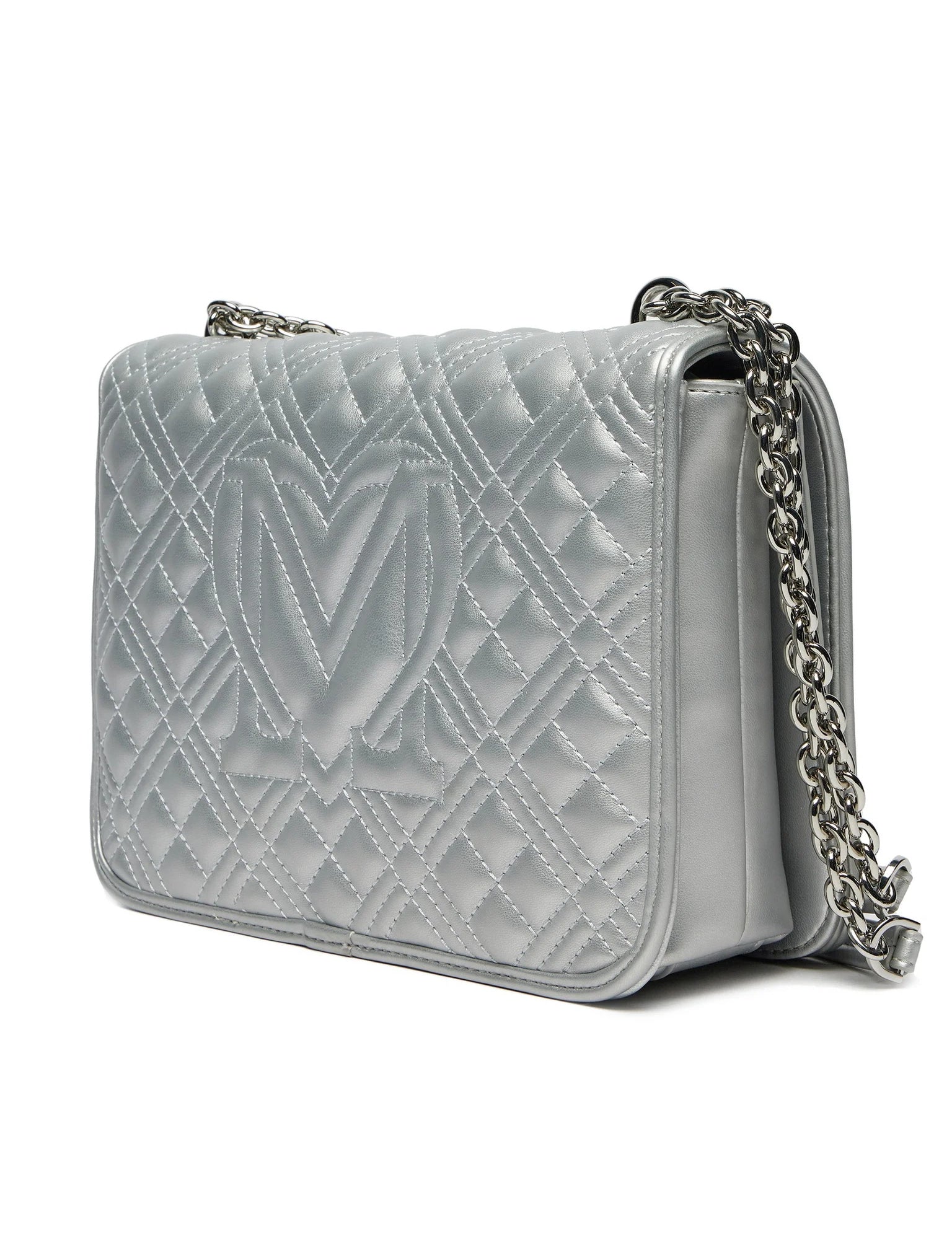 Quilted Love Moschino shoulder bag for women, stylish accessory with a quilted design, black color, and chain strap detail.