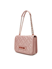 Love Moschino quilted shoulder bag for women, stylish accessory with a puffy quilted design and chain strap.