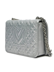 Quilted Love Moschino shoulder bag for women, stylish accessory with a quilted design, black color, and chain strap detail.