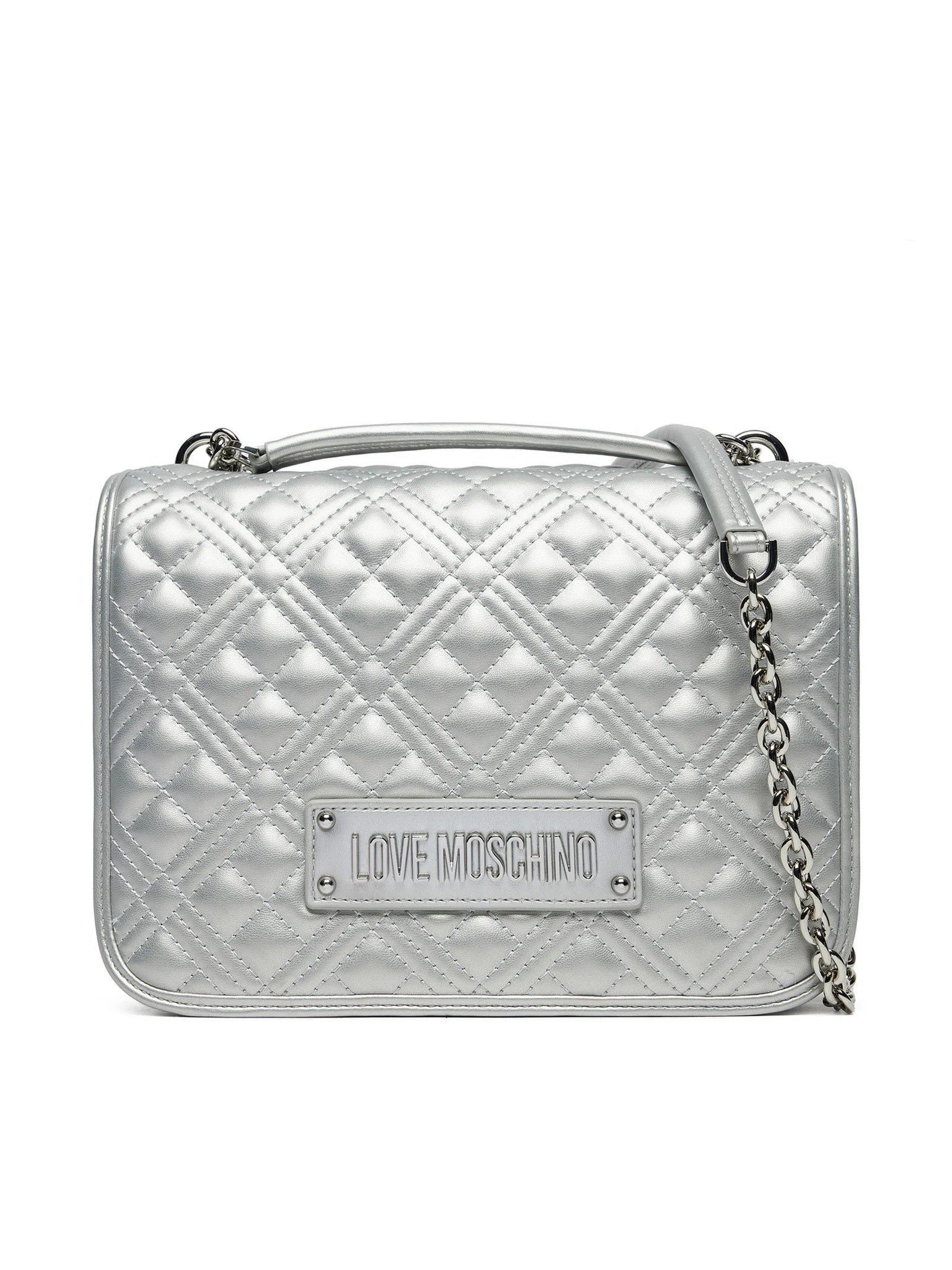 Love Moschino quilted shoulder bag with chain strap, stylish accessory for women, featuring a textured quilted design