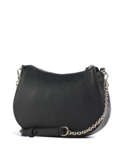 Coccinelle C-Easy mini crossbody bag in black leather with adjustable strap and silver hardware.